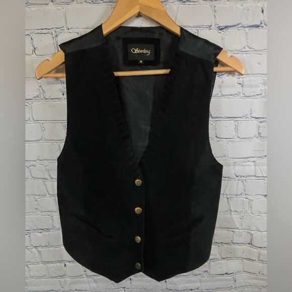 VINTAGE Starling Black Leather Cowgirl Western Motocore Rocker Biker Vest M - Picture 1 of 8